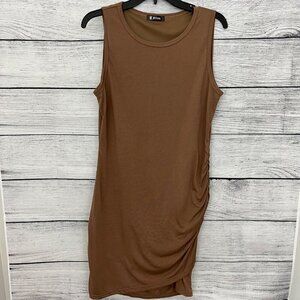 BTFBM Brown Sleeveless Bodycon Dress With Ruched Side Detail, Size L